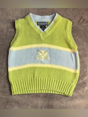 Kitestrings Green & Light Blue Striped Knit Vest